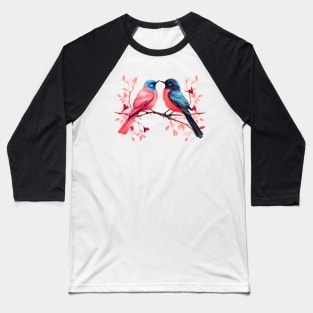 Valentine Kissing Greater Racket Tailed Drongo Bird Couple Baseball T-Shirt